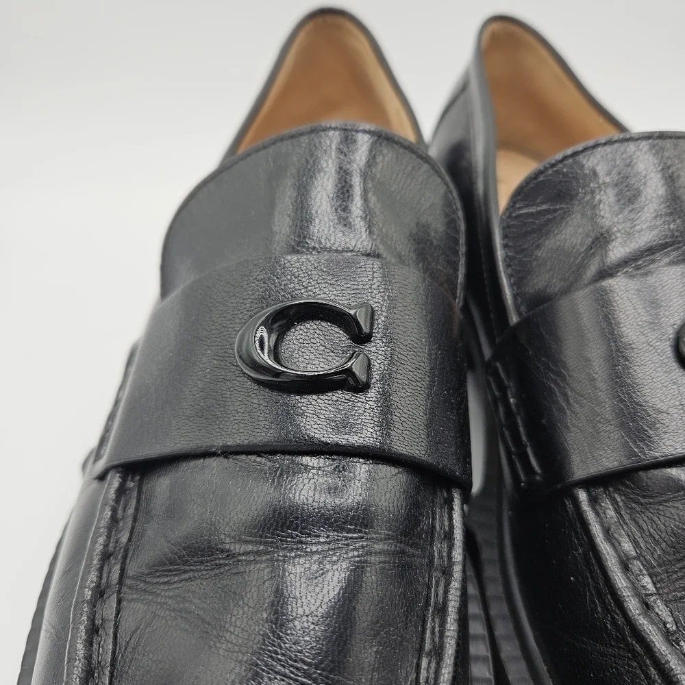 Coach chunky black leather Leah Loafer size 11 - Picture 3 of 12